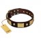 "Heavy Metal" FDT Artisan Brown Leather Dogue de Bordeaux Collar with Old Bronze-like Skulls and Plates