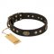 "Perfect Tracery" FDT Artisan Black Leather Dogue de Bordeaux Collar with Old Bronze Look Plates and Circles