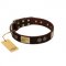 "Bow-Wow Effect" FDT Artisan Brown Leather Dogue de Bordeaux Collar with Plates and Ornate Studs