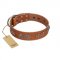 "Brave Spirit" Handmade FDT Artisan Designer Tan Leather Dogue de Bordeaux Collar with Shields