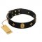 "Star Powder" FDT Artisan Black Leather Dogue de Bordeaux Collar with Ovals and Stars - 1 1/2 inch Wide