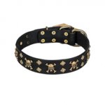"Jolly Rojer" FDT Artisan Leather Dogue de Bordeaux Collar with Pirate Skulls and Studs - 1 1/2 inch (40 mm) wide