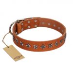 "Star Trek" FDT Artisan Tan Leather Dogue de Bordeaux Collar Decorated with Stars