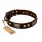 "Magic Amulet" Brown Leather Dogue de Bordeaux Collar with Skulls and Plates