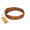 "Rockstar" FDT Artisan Tan Leather Dogue de Bordeaux Collar with Engraved Studs and Medallions
