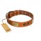 "Bronze Century" FDT Artisan Tan Leather Dogue de Bordeaux Collar with Plates and Brooches with Cool Ornament