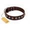 "Gape Buster" FDT Artisan Brown Leather Dogue de Bordeaux Collar with One Row of Studs