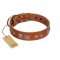 "Egyptian Gifts" Handmade FDT Artisan Tan Leather Dogue de Bordeaux Collar with Chrome-plated Pyramids