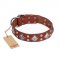 "Magic Squares" FDT Artisan Tan Leather Dogue de Bordeaux Collar with Silver-like Decor