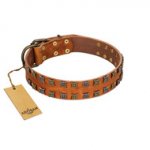 "Terra-cotta" FDT Artisan Tan Leather Dogue de Bordeaux Collar with Two Rows of Studs