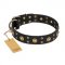 "Cosmic Glow" FDT Artisan Black Leather Dogue de Bordeaux Collar with Brass-Plated Studs