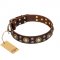 "Flower Melody" FDT Artisan Brown Leather Dogue de Bordeaux Collar with Mixed Studs