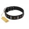 "Pirates' Symbol" Fashionable FDT Artisan Black Leather Dogue de Bordeaux Collar with Silver-Like Plates and Gold-Like Skulls