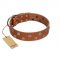 "Ancient Symbol" Trendy FDT Artisan Tan Leather Dogue de Bordeaux Collar with Silver- and Gold-Like Studs