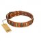 "Strike of Rock" FDT Artisan Tan Leather Dogue de Bordeaux Collar with Plates and Medallions with Skulls