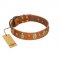 "Venus Breath" FDT Artisan Tan Leather Dogue de Bordeaux Collar with Vintage Looking Oval and Round Studs