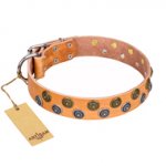 "Precious Sparkle" FDT Artisan Handcrafted Tan Leather Dogue de Bordeaux Collar