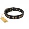 "Golden Artifact" FDT Artisan Black Leather Dogue de Bordeaux Collar with Old-bronze Covered Medallions
