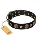"Starry Saga" FDT Artisan Black Leather Dogue de Bordeaux Collar with Stars and Skulls