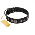 "Foregone Riches" FDT Artisan Black Leather Dogue de Bordeaux Collar with Old Silver-like Square Studs and Pyramids
