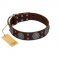 "Hypnotic Stones" FDT Artisan Brown Leather Dogue de Bordeaux Collar with Chrome Plated Brooches and Square Studs