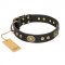 "Golden Radiance" FDT Artisan Black Leather Dogue de Bordeaux Collar with Old Bronze Look Ovals and Circles