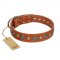 "Natural Beauty" FDT Artisan Tan Leather Dogue de Bordeaux Collar with Shining Silver-like Studs