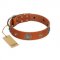 "Marine Antiques" Handmade FDT Artisan Tan Leather Dogue de Bordeaux Collar with Blue Stones
