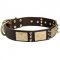 Designer War-Style Leather Dogue de Bordeaux Collar with Spikes and Plates