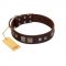 "Object of Virtu" FDT Artisan Brown Leather Dogue de Bordeaux Collar with Old Silver-like Square Studs and Pyramids