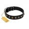 "Inky Prettification" FDT Artisan Black Leather Dogue de Bordeaux Collar with One Row of Studs