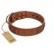 "Silver Century" Fashionable FDT Artisan Tan Leather Dogue de Bordeaux Collar with Silver-Like Plates