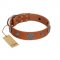 "Foxy Nature" FDT Artisan Tan Leather Dogue de Bordeaux Collar with Chrome Plated Brooches