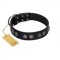 "Silver Medallions" Mod FDT Artisan Black Leather Dogue de Bordeaux Collar with Round Plates