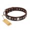 "Perfect Impression" FDT Artisan Brown Leather Dogue de Bordeaux Collar with Silvery Square Studs