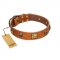 "Knights Templar" FDT Artisan Tan Leather Dogue de Bordeaux Collar with Skulls and Crossbones Combined with Squares
