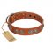 "Woofy Majesty" FDT Artisan Tan Leather Dogue de Bordeaux Collar with Round Silver-like Plates