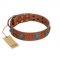 "Blue Sands" FDT Artisan Tan Leather Dogue de Bordeaux Collar with Silver-like Studs and Round Conchos with Stones