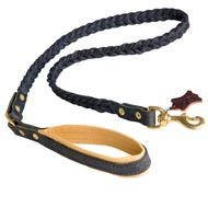 Braided Handcrafted Leather Dogue de Bordeaux Leash with Nappa Leather Lined Handle