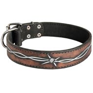 Handpainted Leather Dogue de Bordeaux Collar with Barbed Wire Drawing