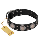 "Starry Sky" Trendy FDT Artisan Black Leather Dogue de Bordeaux Collar with Large Brooches