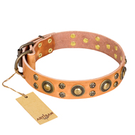 "Sophisticated Glamor" FDT Artisan Leather Dogue de Bordeaux Collar with Fancy Old Bronze-like Plated Decorations