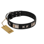 "Pitch Dark" FDT Artisan Black Leather Dogue de Bordeaux Collar with Stars and Plates