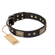 "Jewel Passion" FDT Artisan Fashionable Black Leather Dogue de Bordeaux Collar