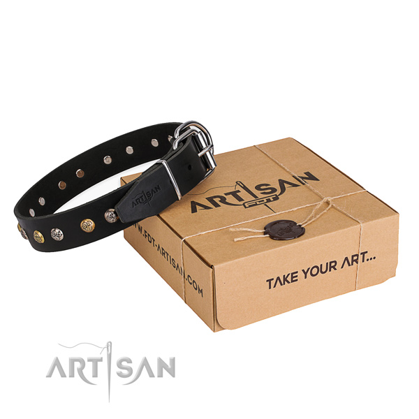Flexible genuine leather dog collar handmade for basic training