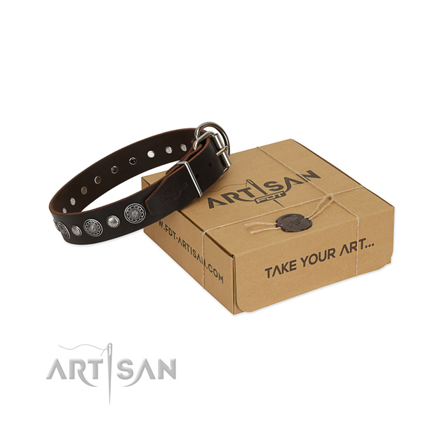 Top quality full grain genuine leather dog collar with unique embellishments