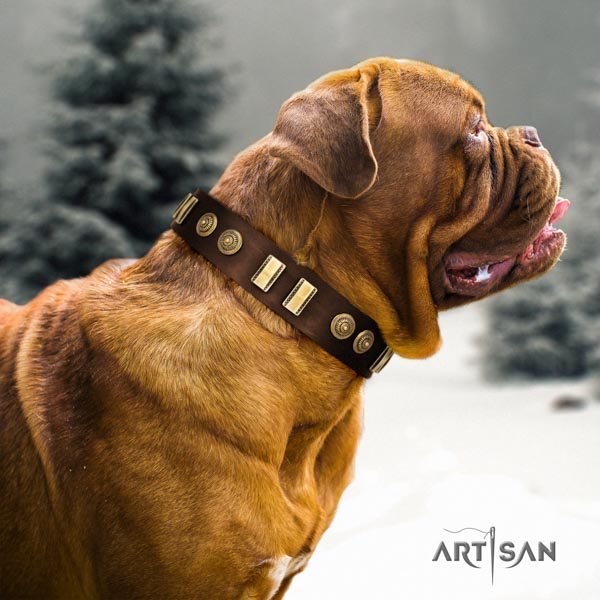 Dogue de Bordeaux exquisite natural genuine leather collar for handy use