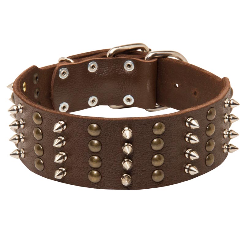 Extra Wide Leather Spiked and Studded Dogue de Bordeaux Collar