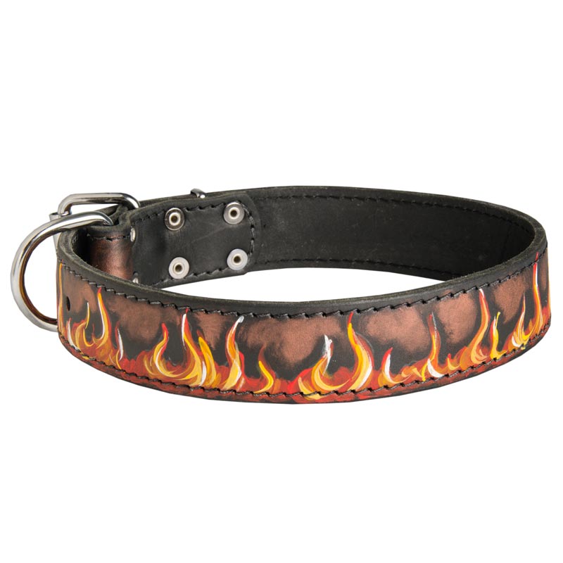Handpainted Leather Dogue de Bordeaux Collar with Red Flames