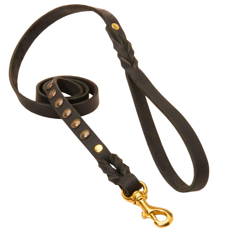 Studded Leather Dogue de Bordeaux Leash for Dog Walking and Training